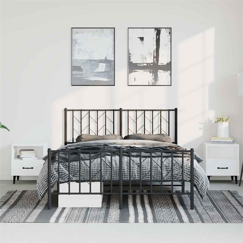 vidaXL Rectangular Powder-Coated Steel King Bed Frame in Black