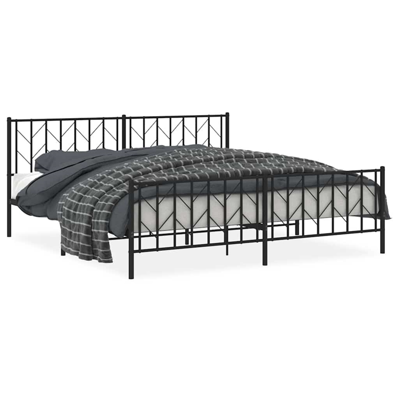 vidaXL Powder-Coated Steel King/Double Bed Frame in Black