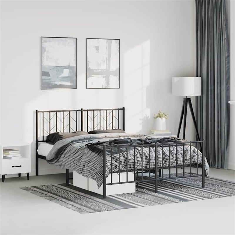 vidaXL Powder-Coated Steel King/Double Bed Frame in Black