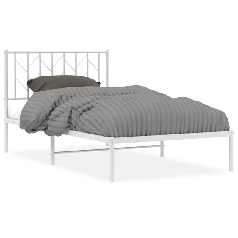 vidaXL Rectangular Steel Single Bed Frame in White