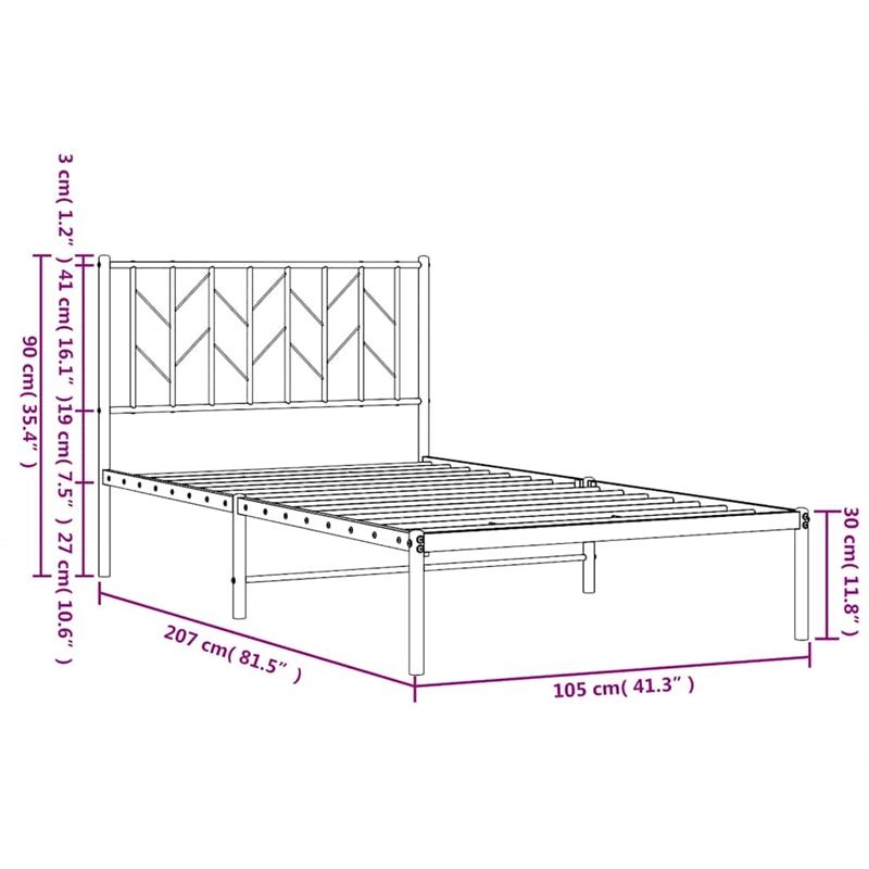 vidaXL Rectangular Steel Single Bed Frame in White