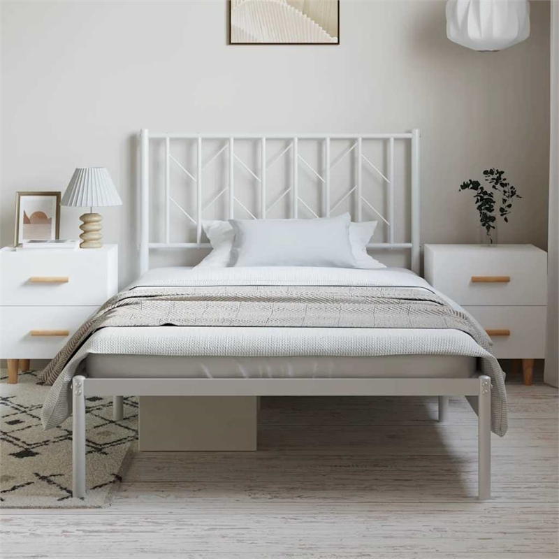 vidaXL Rectangular Steel Single Bed Frame in White