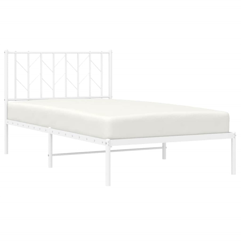 vidaXL Rectangular Steel Single Bed Frame in White