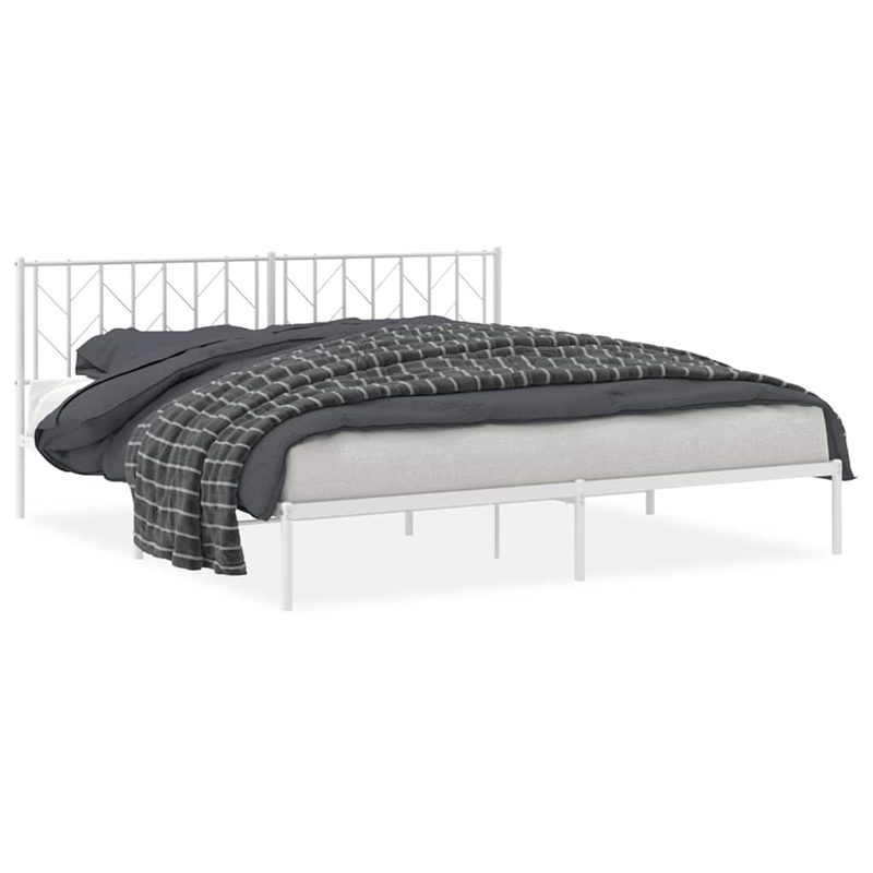 vidaXL Powder-Coated Steel King/Double Bed Frame in White