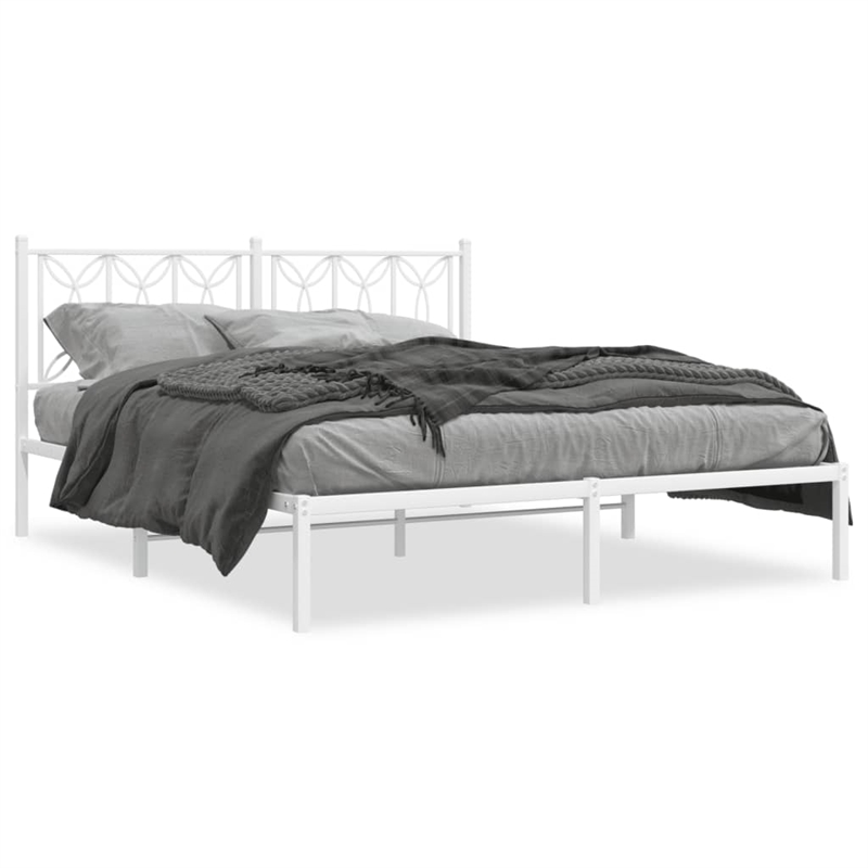 vidaXL Modern Rectangular Steel King Bed Frame in White