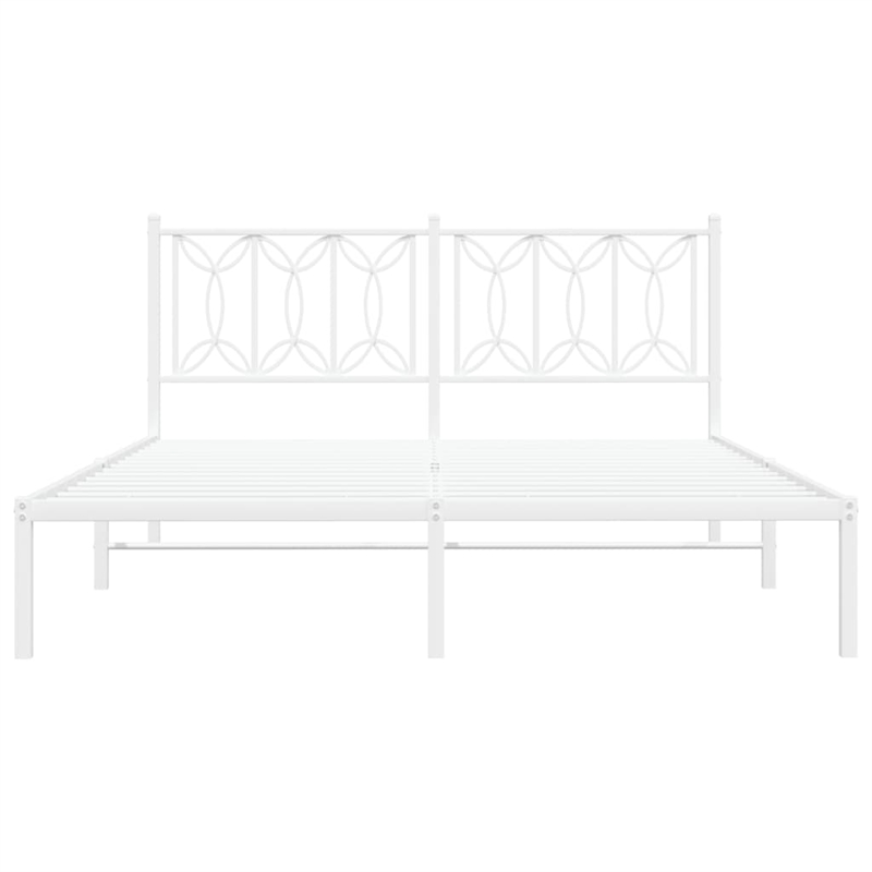 vidaXL Modern Rectangular Steel King Bed Frame in White