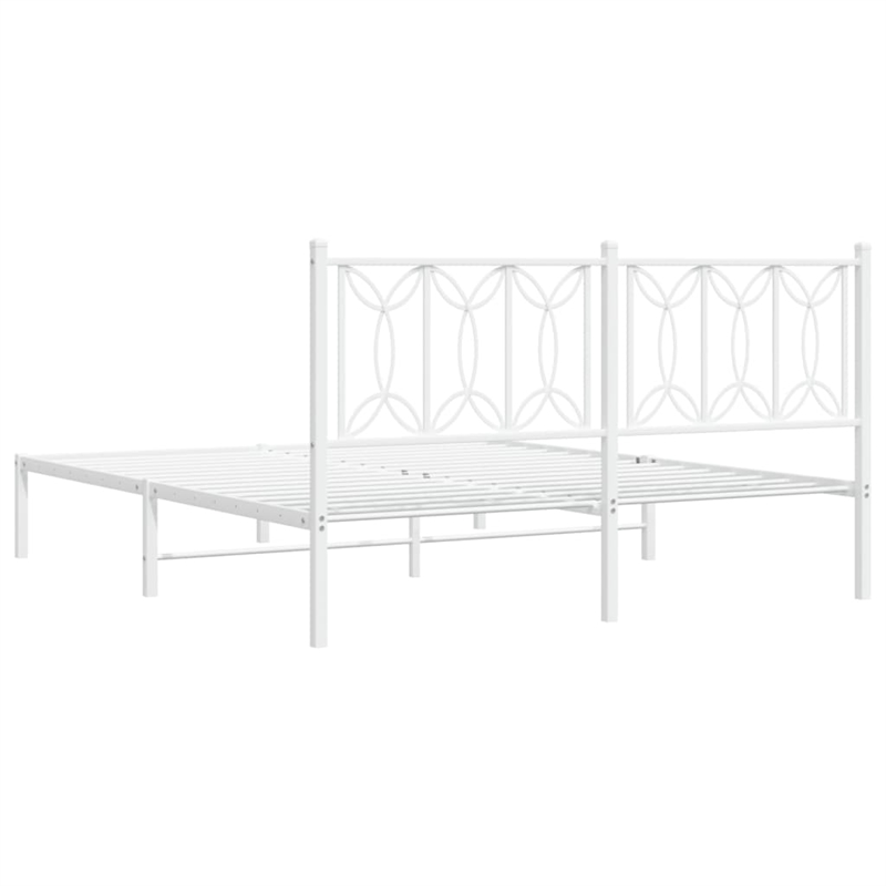 vidaXL Modern Rectangular Steel King Bed Frame in White