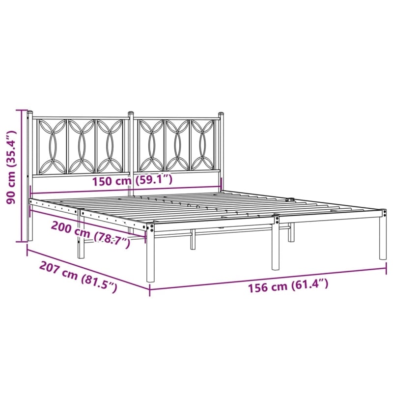 vidaXL Modern Rectangular Steel King Bed Frame in White