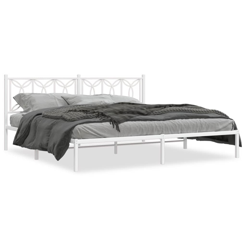 vidaXL Rectangular Powder-Coated Steel Full Bed Frame in White