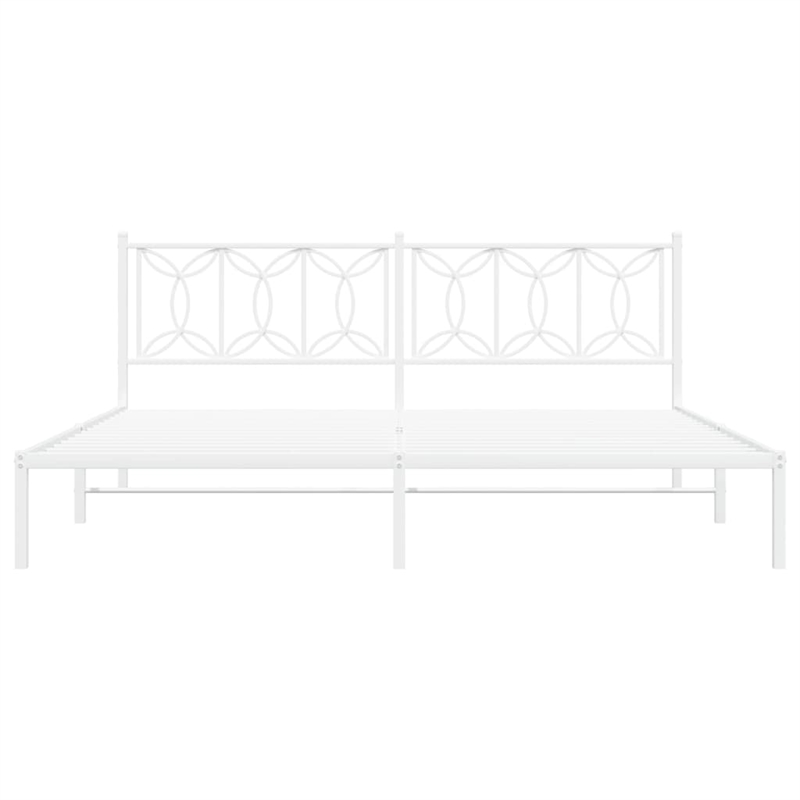 vidaXL Rectangular Powder-Coated Steel Full Bed Frame in White