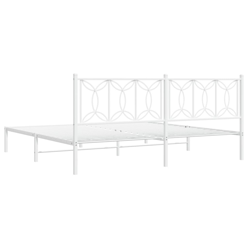 vidaXL Rectangular Powder-Coated Steel Full Bed Frame in White