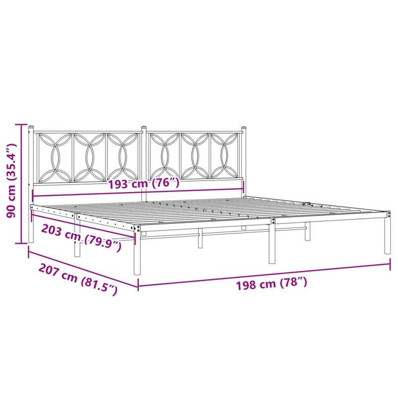 vidaXL Rectangular Powder-Coated Steel Full Bed Frame in White