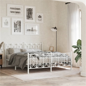 vidaXL Modern Rectangular Steel King Bed Frame in White