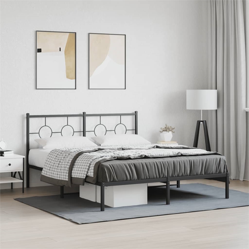 vidaXL Rectangular Powder-Coated Steel King Bed Frame in Black