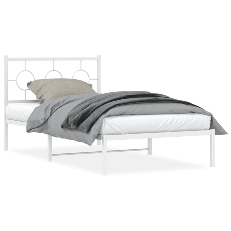 vidaXL Rectangular Steel Twin Bed Frame in White