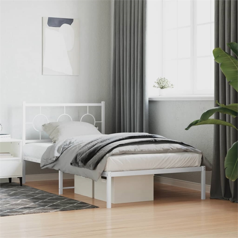 vidaXL Rectangular Steel Twin Bed Frame in White