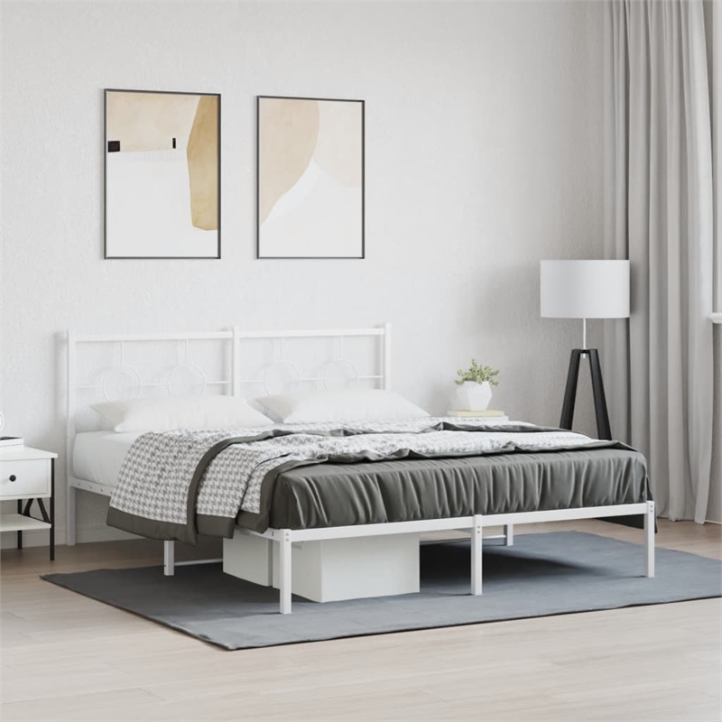 vidaXL Powder-Coated Steel King Size Bed Frame in White