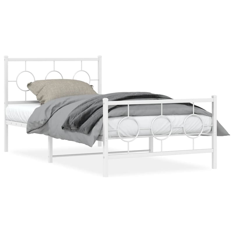 vidaXL Rectangular Industrial Steel Twin Bed Frame in White