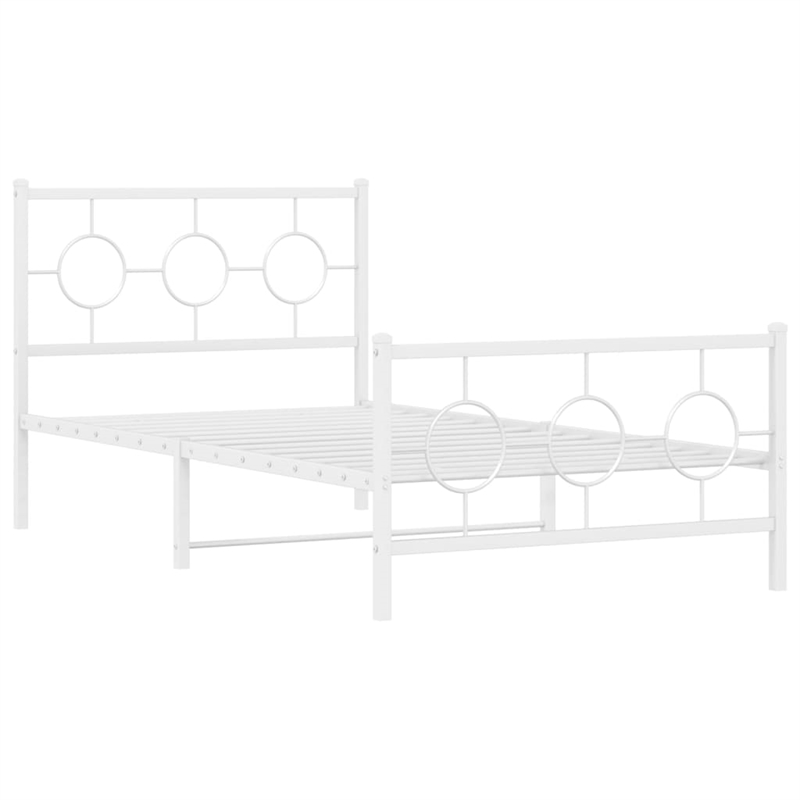 vidaXL Rectangular Industrial Steel Twin Bed Frame in White