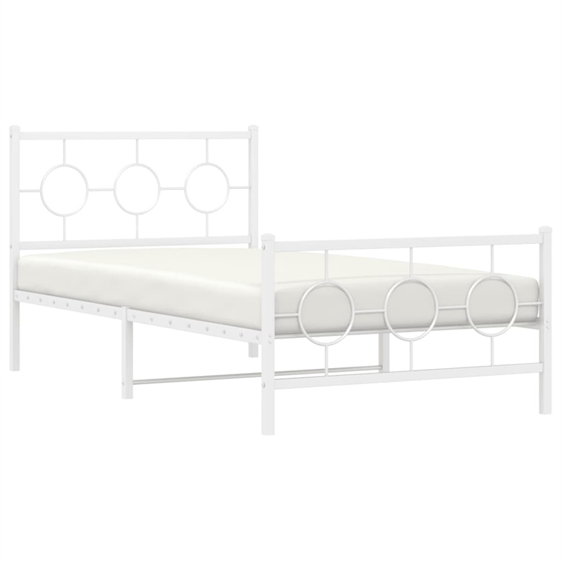 vidaXL Rectangular Industrial Steel Twin Bed Frame in White
