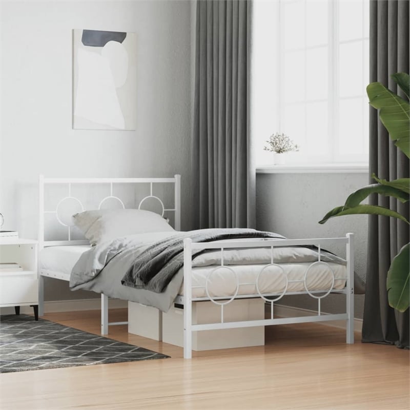vidaXL Rectangular Industrial Steel Twin Bed Frame in White