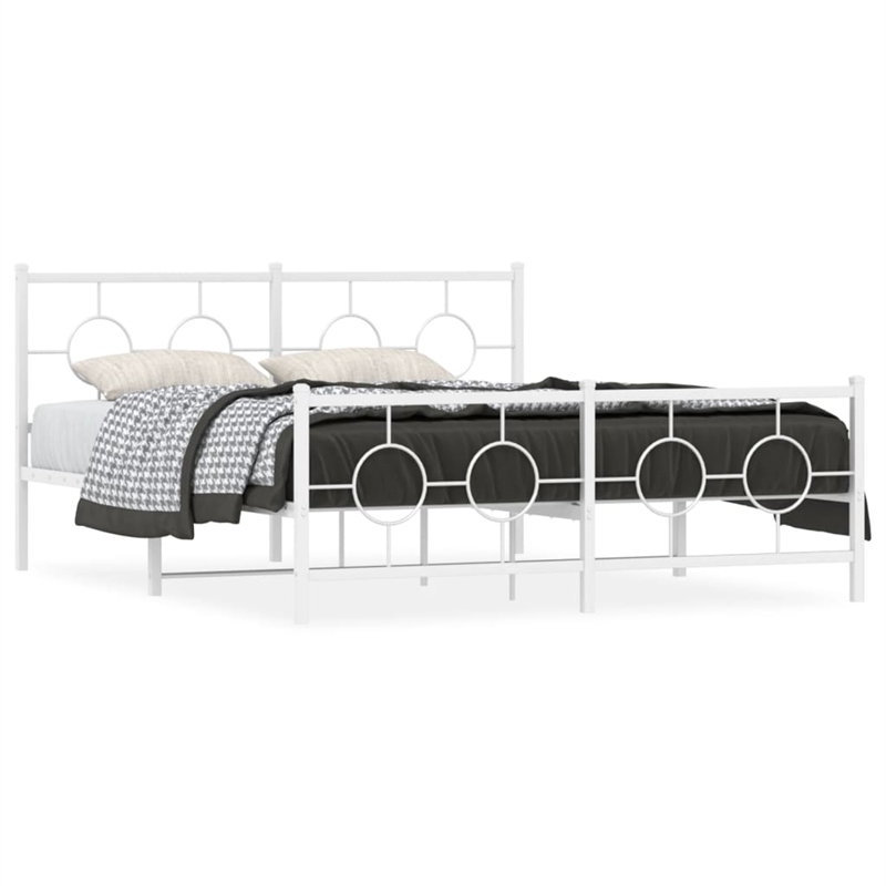 vidaXL Powder-Coated Steel King Size Bed Frame in White
