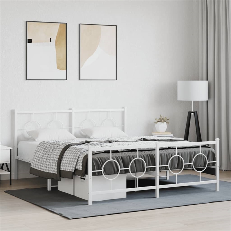 vidaXL Powder-Coated Steel King Size Bed Frame in White