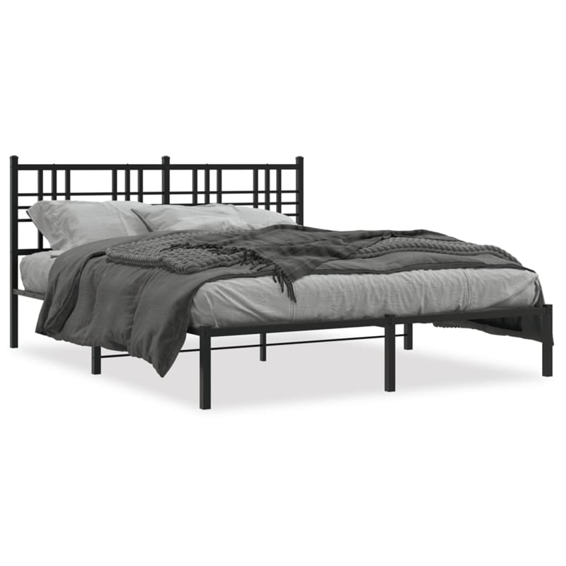 vidaXL Rectangular Powder-Coated Steel King Bed Frame in Black