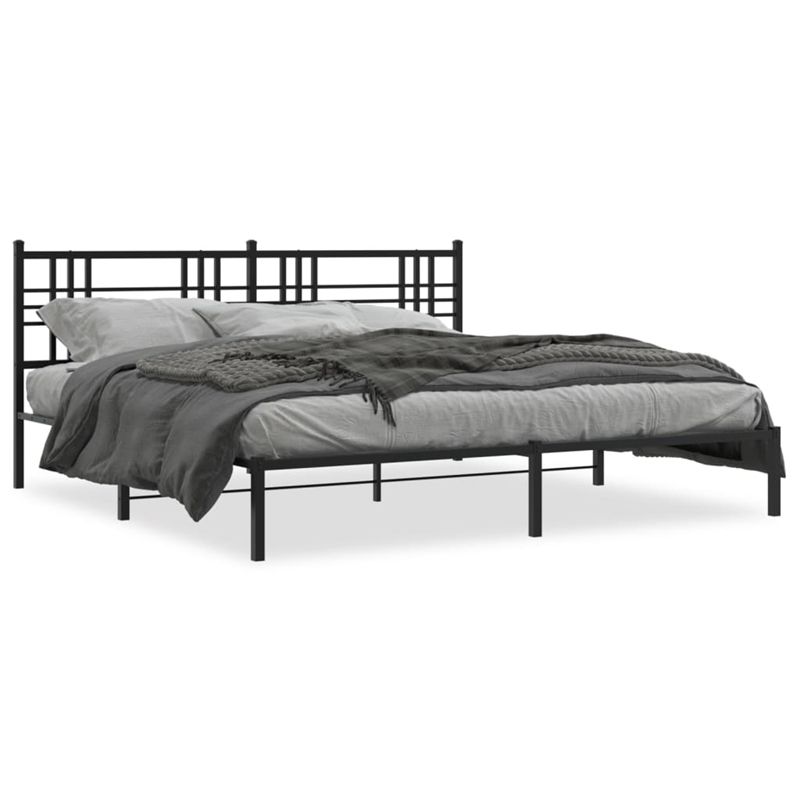 vidaXL Powder-Coated Steel King/Double Bed Frame in Black