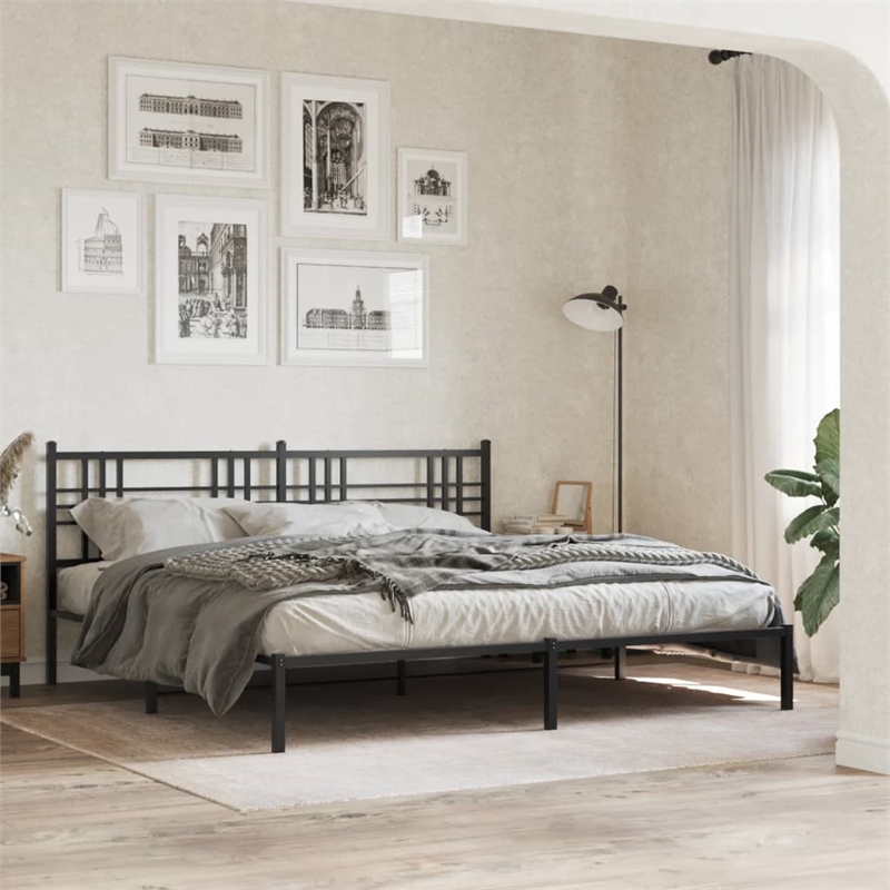 vidaXL Powder-Coated Steel King/Double Bed Frame in Black