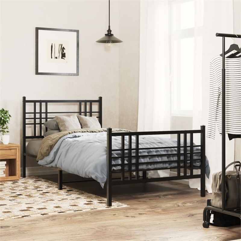 vidaXL Powder-Coated Steel Twin Bed Frame in Black