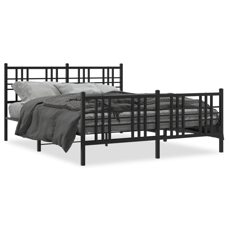 vidaXL 59 x 79 Rectangular Traditional Bed Frame in Black Steel
