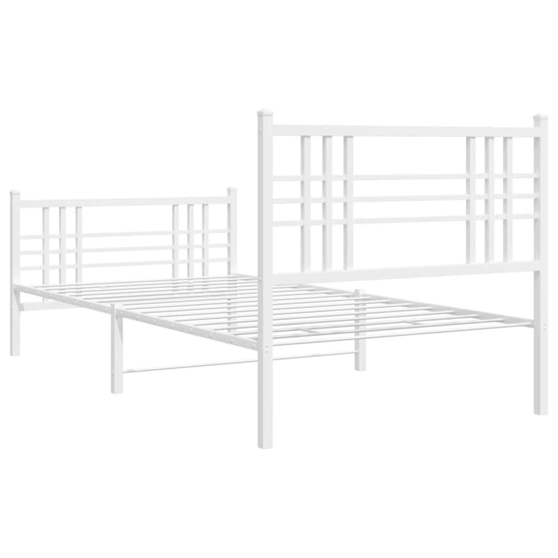 vidaXL Rectangular Steel Single Bed Frame in White