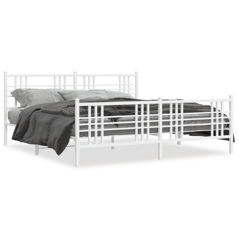 vidaXL Powder-Coated Steel King/Double Bed Frame in White