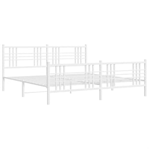 vidaXL Powder-Coated Steel King/Double Bed Frame in White