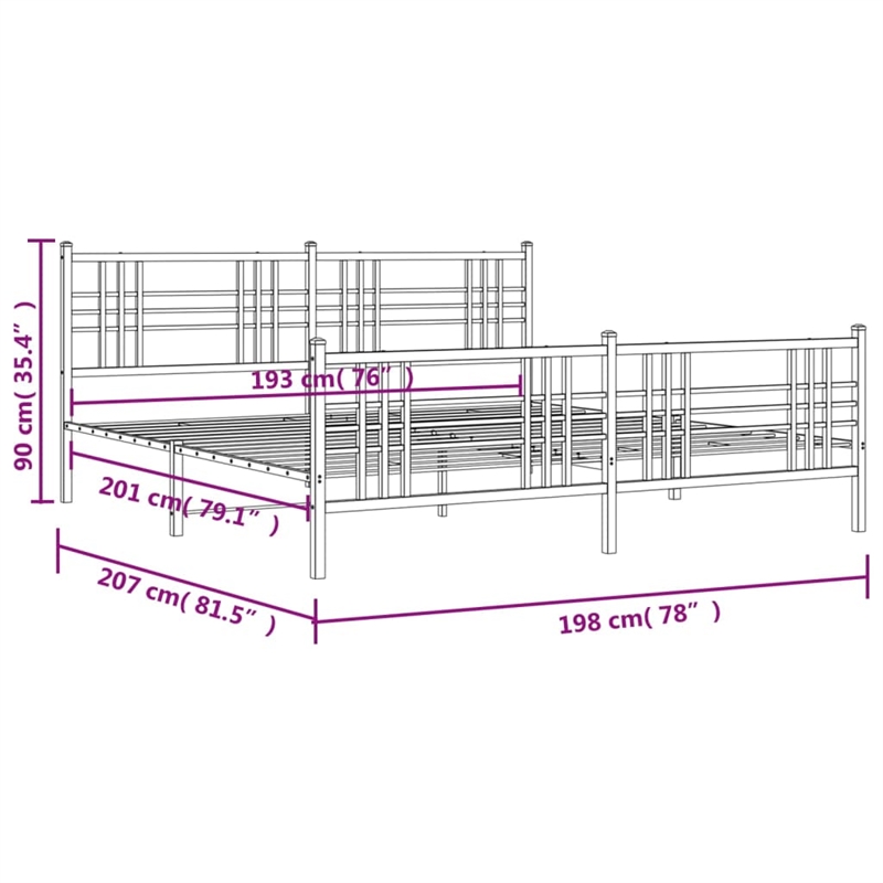 vidaXL Powder-Coated Steel King/Double Bed Frame in White