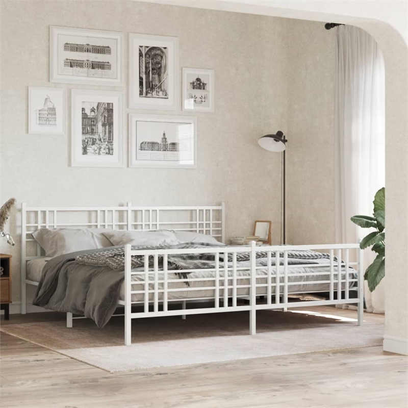 vidaXL Powder-Coated Steel King/Double Bed Frame in White
