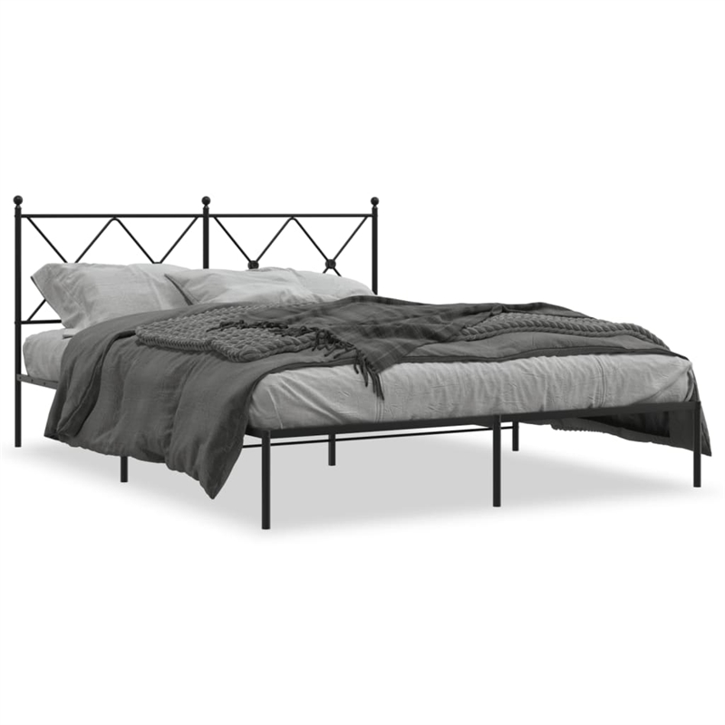 vidaXL Rectangular Powder-Coated Steel King Bed Frame in Black