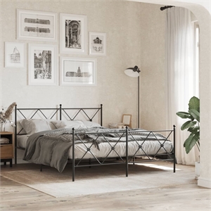 vidaXL Rectangular Powder-Coated Steel King Bed Frame in Black