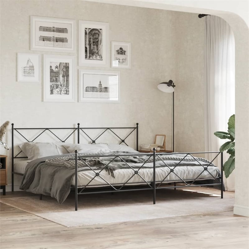 vidaXL Rectangular Steel King/Double Bed Frame in Black