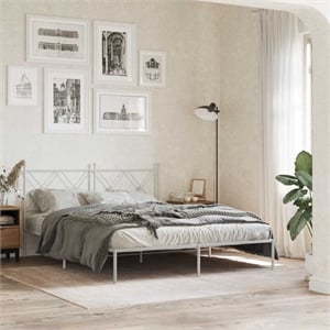 vidaXL Powder-Coated Steel King Size Bed Frame in White