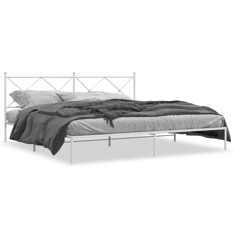 vidaXL Rectangular Powder-Coated Steel Full Bed Frame in White