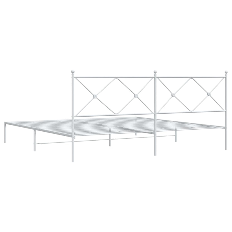 vidaXL Rectangular Powder-Coated Steel Full Bed Frame in White