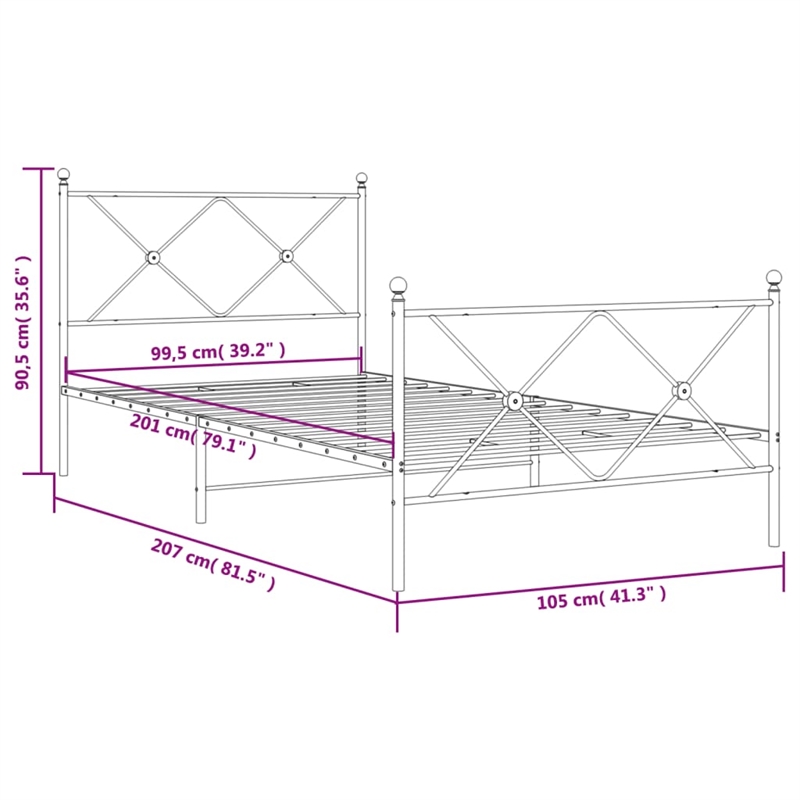 vidaXL 39.4 x 78.7 Rectangular Bed Frame in White Steel