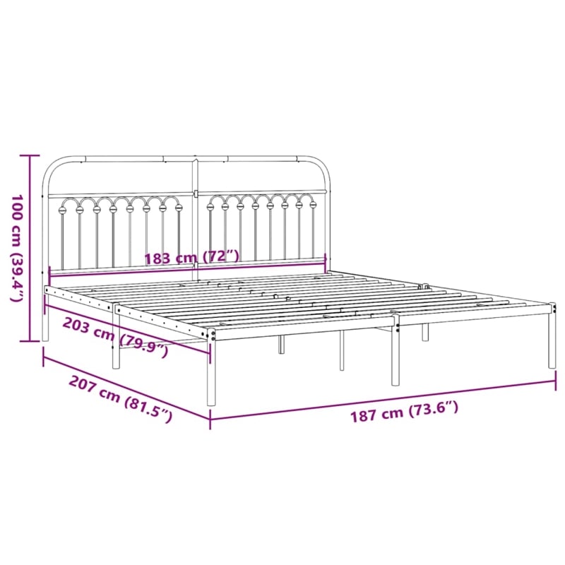 vidaXL 72 x 80 Durable Bed Frame in Black Steel