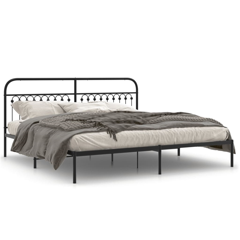 vidaXL Rectangular Modern Steel Full Bed Frame in Black