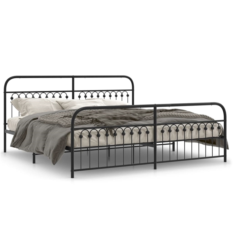 vidaXL Rectangular Modern Steel Full Bed Frame in Black