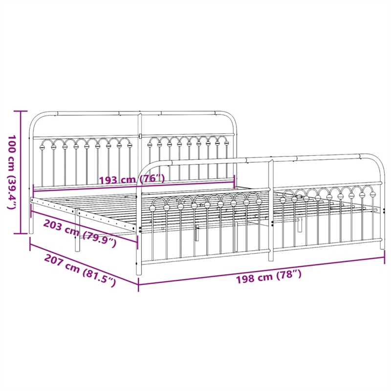 vidaXL Rectangular Modern Steel Full Bed Frame in Black