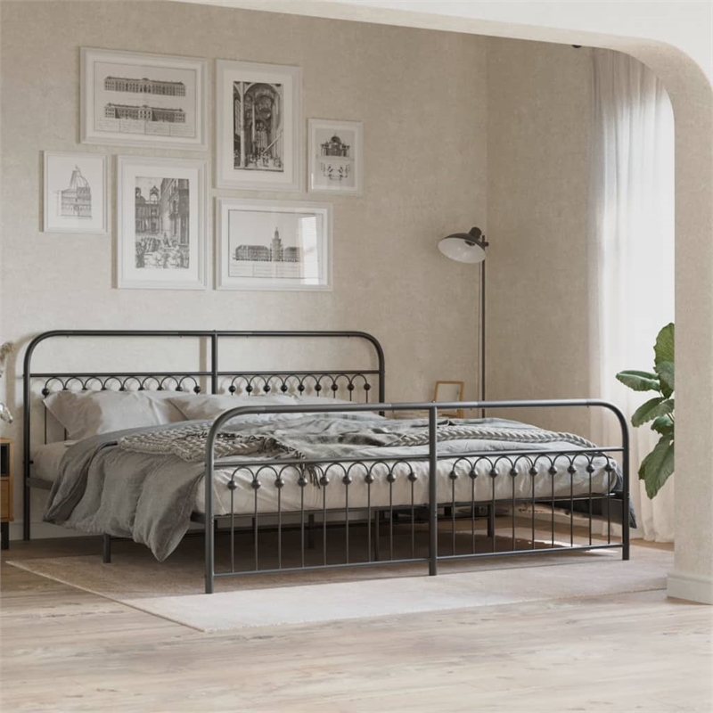 vidaXL Rectangular Modern Steel Full Bed Frame in Black