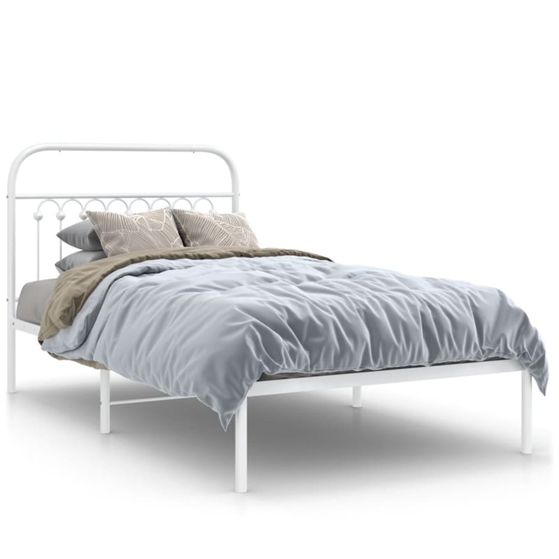 vidaXL Rectangular Transitional Steel Twin Bed Frame in White